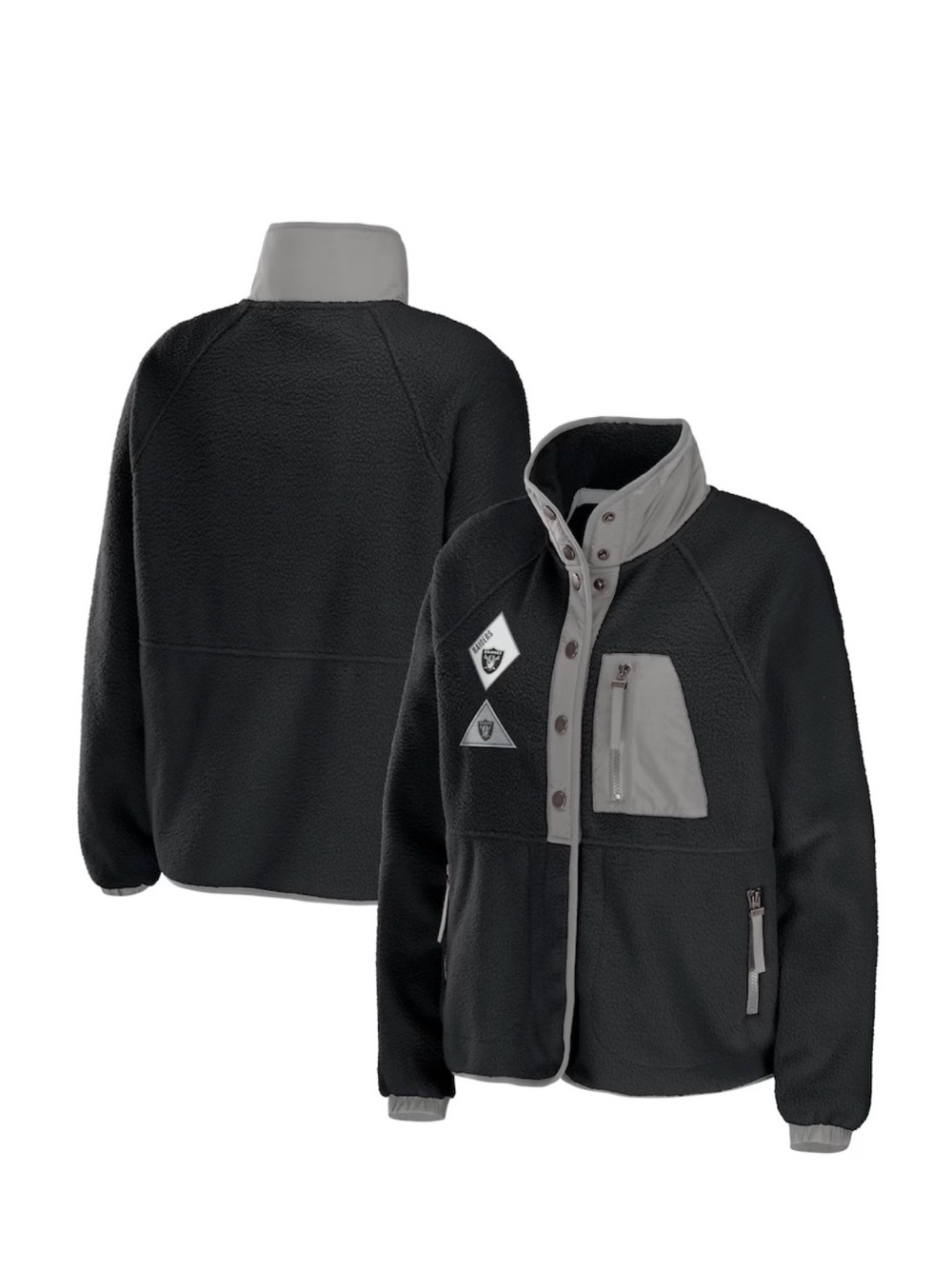 Black & Gray Fleece Jacket with Snap Front